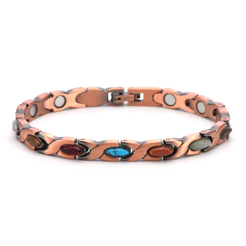 Buddha Stones Bracelet à maillons en cuivre antique incrusté de turquoise et à équilibre réglable - Plusieurs couleurs - image 0