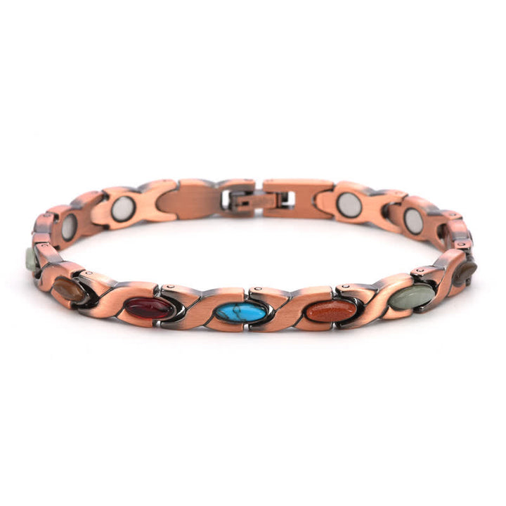 Buddha Stones Bracelet à maillons en cuivre antique incrusté de turquoise et à équilibre réglable - Plusieurs couleurs - image 0