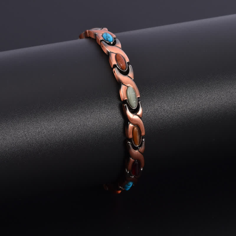 Buddha Stones Bracelet à maillons en cuivre antique incrusté de turquoise et à équilibre réglable - image 2