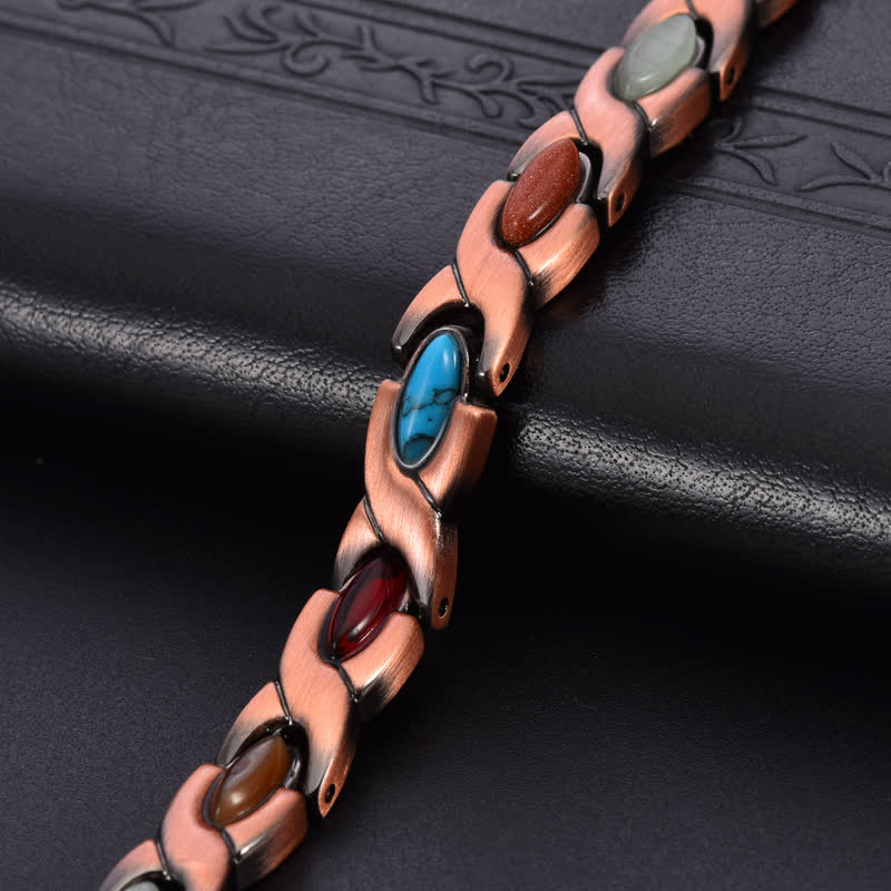Buddha Stones Bracelet à maillons en cuivre antique incrusté de turquoise et à équilibre réglable - image 3