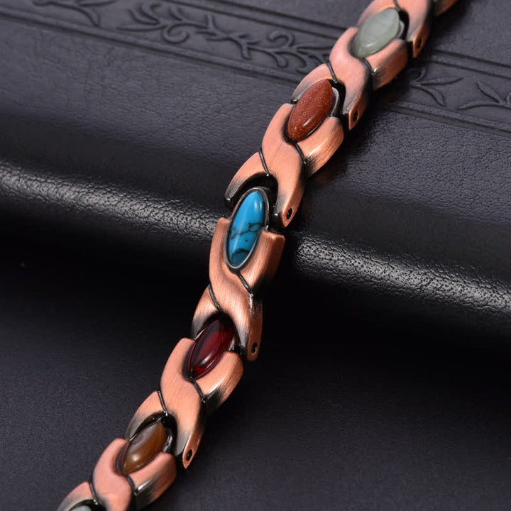 Buddha Stones Bracelet à maillons en cuivre antique incrusté de turquoise et à équilibre réglable - image 3