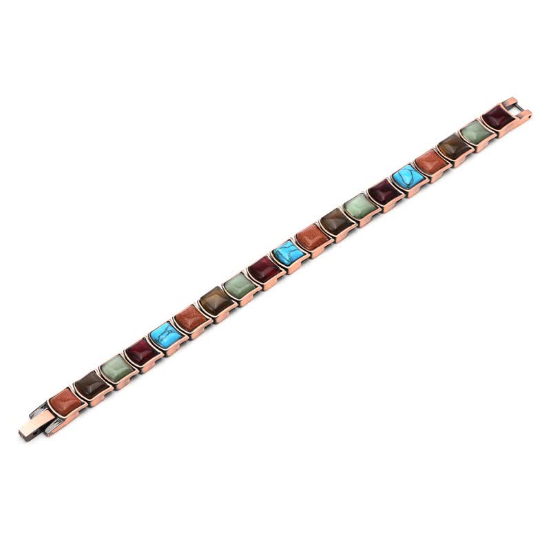 Buddha Stones Bracelet magnétique Balance vintage en cuivre incrusté de turquoise - image 4