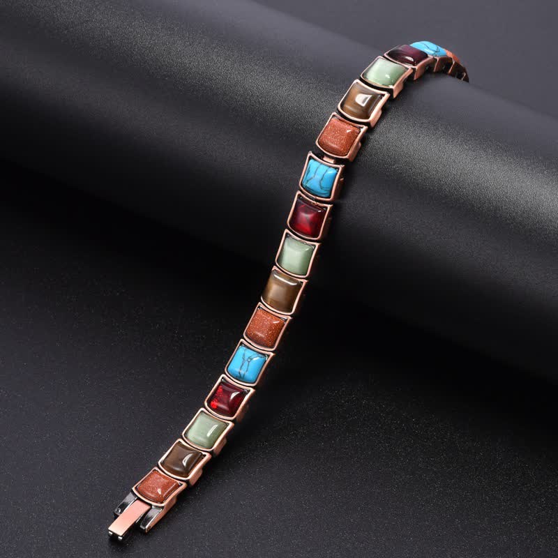 Buddha Stones Bracelet magnétique Balance vintage en cuivre incrusté de turquoise - image 3