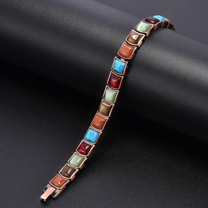 Buddha Stones Bracelet magnétique Balance vintage en cuivre incrusté de turquoise - image 3