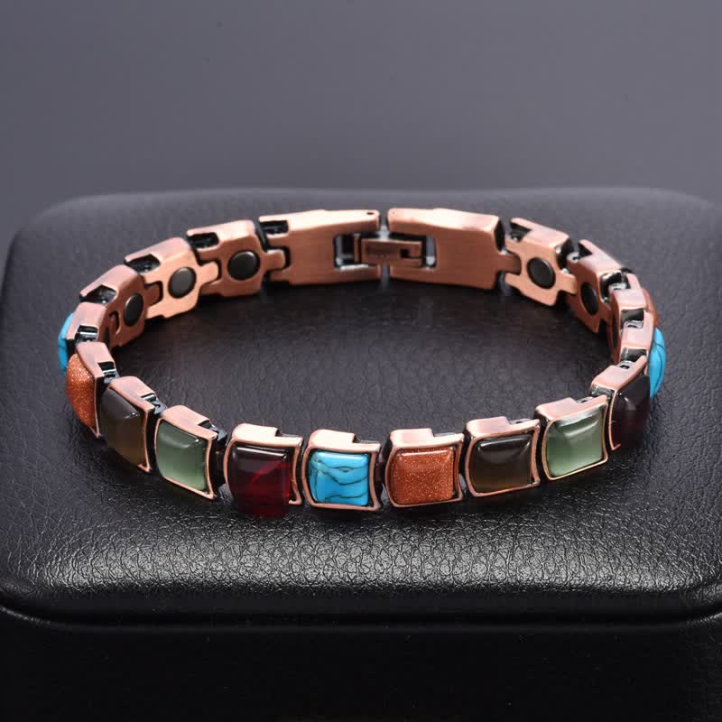 Buddha Stones Bracelet magnétique Balance vintage en cuivre incrusté de turquoise - image 1