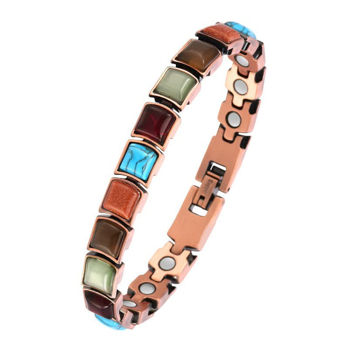 Buddha Stones Bracelet magnétique Balance vintage en cuivre incrusté de turquoise - Turquoise (Purification ♥ Sérénité) - image 0