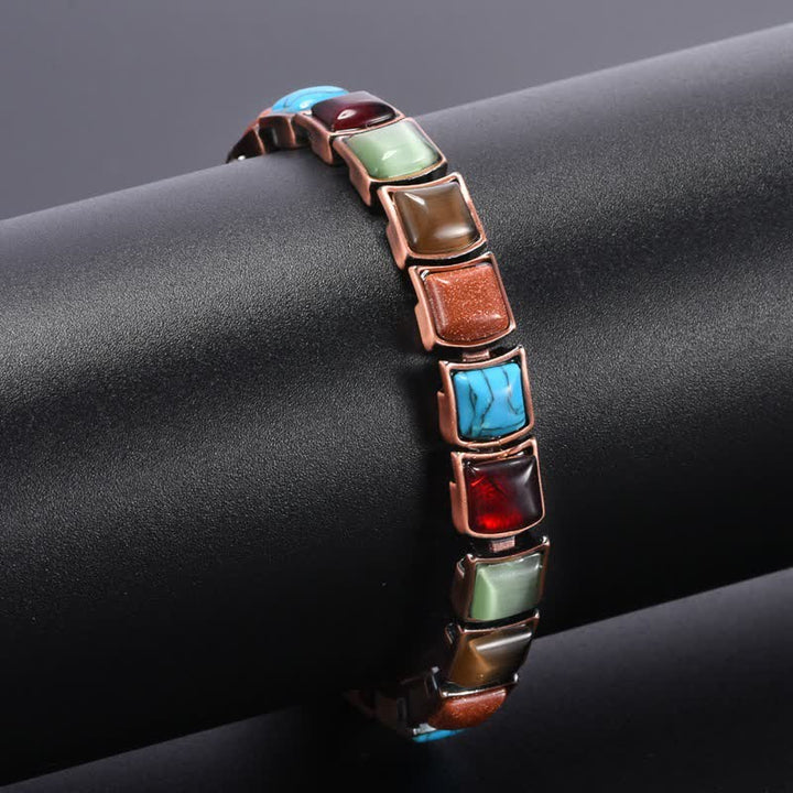 Buddha Stones Bracelet magnétique Balance vintage en cuivre incrusté de turquoise - image 2