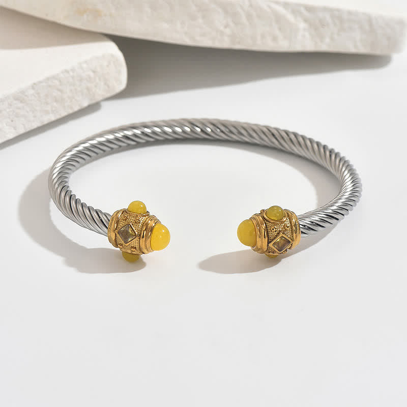 Buddha Stones Bracelet manchette bicolore à spirale énergétique en acier inoxydable - Jaune (Accent de gemme jaune) - image 8