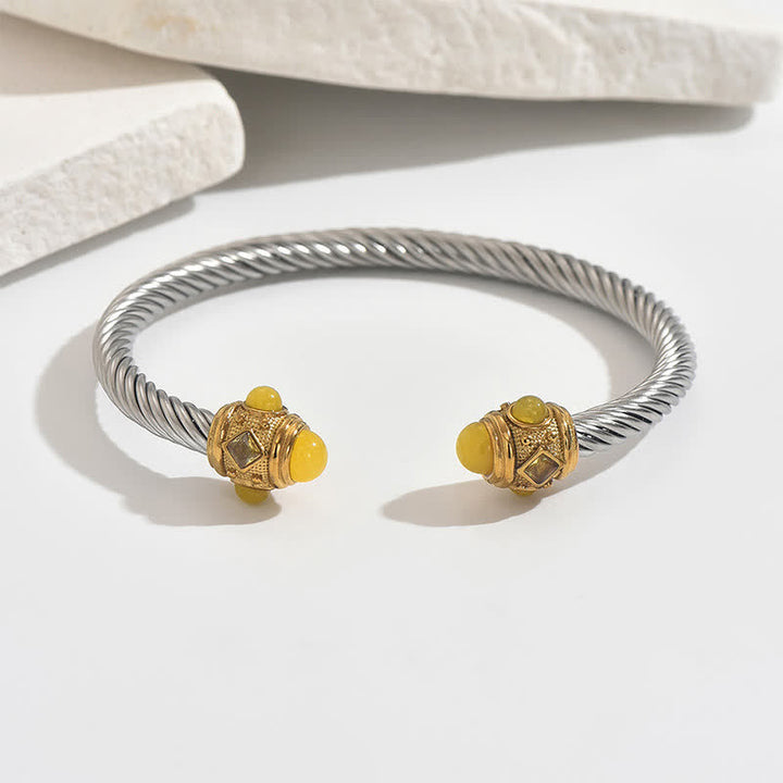 Buddha Stones Bracelet manchette bicolore à spirale énergétique en acier inoxydable - Jaune (Accent de gemme jaune) - image 8