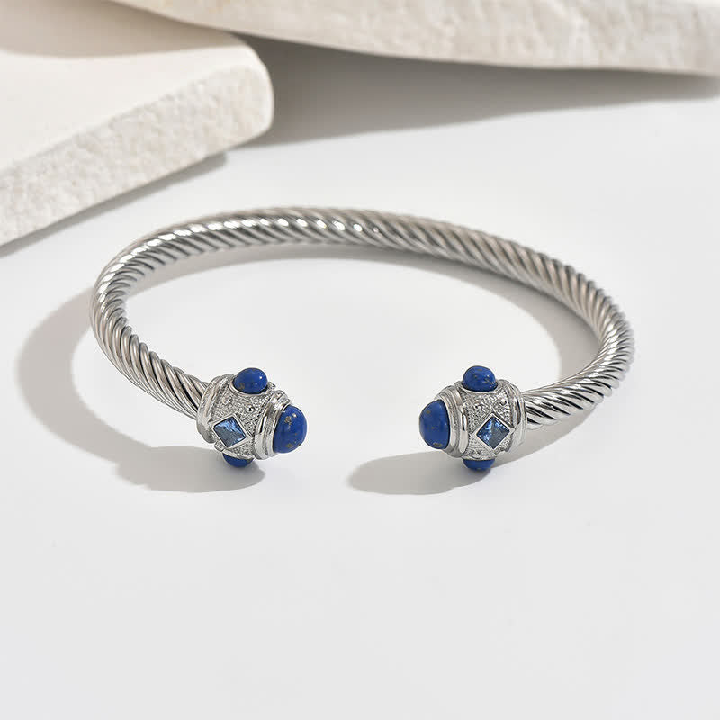 Buddha Stones Bracelet manchette bicolore à spirale énergétique en acier inoxydable - Argent (avec accent de gemme bleue) - image 12