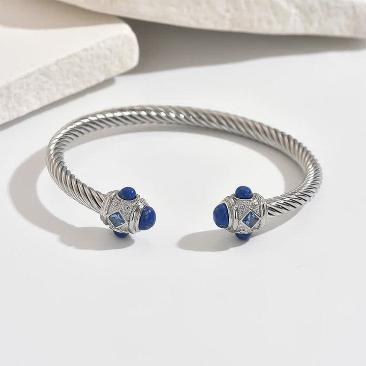 Buddha Stones Bracelet manchette bicolore à spirale énergétique en acier inoxydable - Argent (avec accent de gemme bleue) - image 12