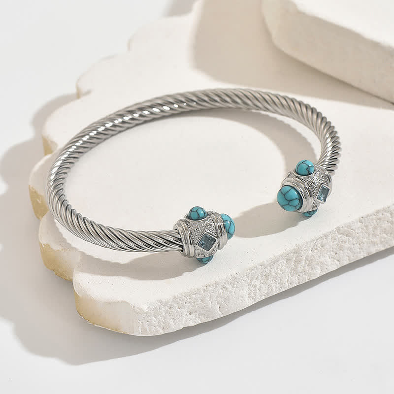 Buddha Stones Bracelet manchette bicolore à spirale énergétique en acier inoxydable - Argent (Accent turquoise) - image 11