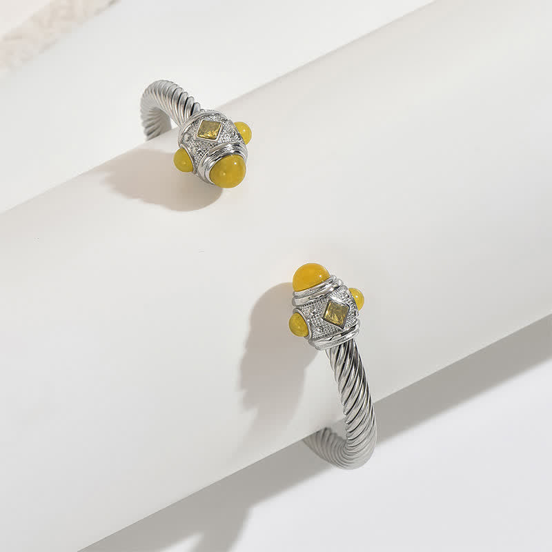 Buddha Stones Bracelet manchette bicolore à spirale énergétique en acier inoxydable - Argent (avec une pierre précieuse jaune) - image 13