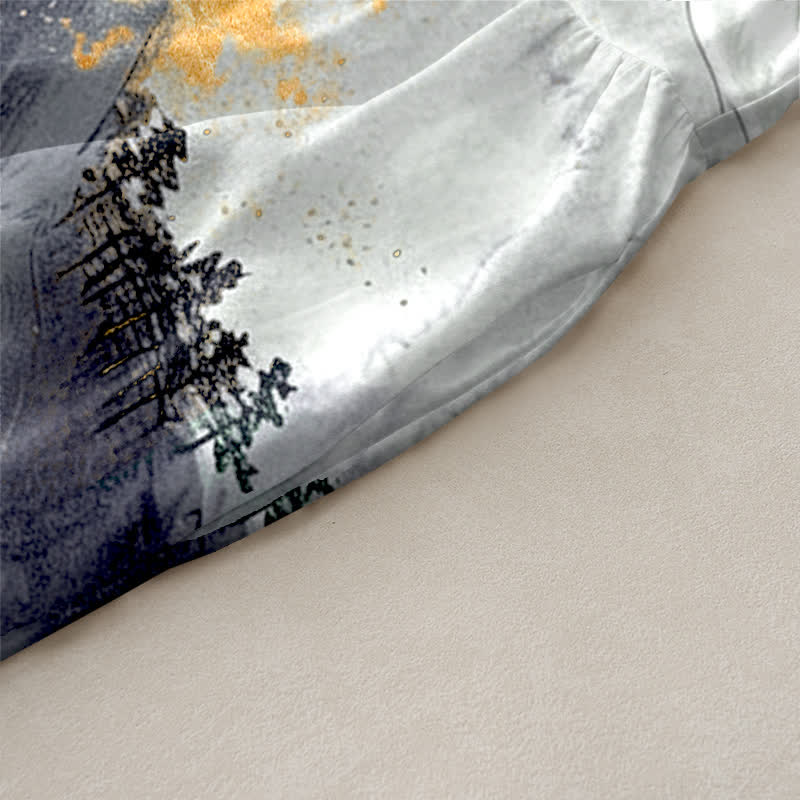 Buddha Stones Robe midi d'été sans manches pour femme, à motif de grues et de paysages à l'encre, avec poches. - image 10