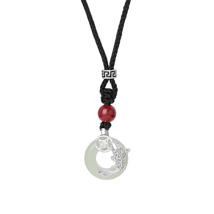 Buddha Stones Collier tressé circulaire en jade représentant une carpe koï et le succès, de style chinois - image 13