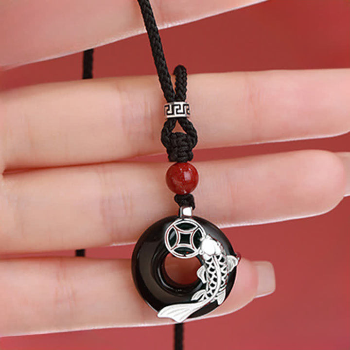 Buddha Stones Collier tressé circulaire en jade représentant une carpe koï et le succès, de style chinois - image 10