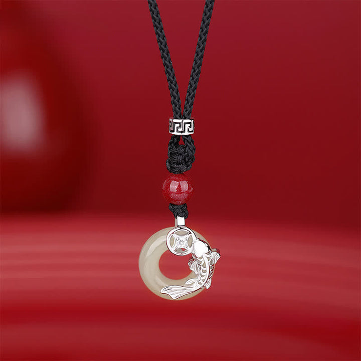Buddha Stones Collier tressé circulaire en jade représentant une carpe koï et le succès, de style chinois - Jade de Hetian (Prospérité ♥ Chance) - argent (Pureté ♥ Intuition) - image 11