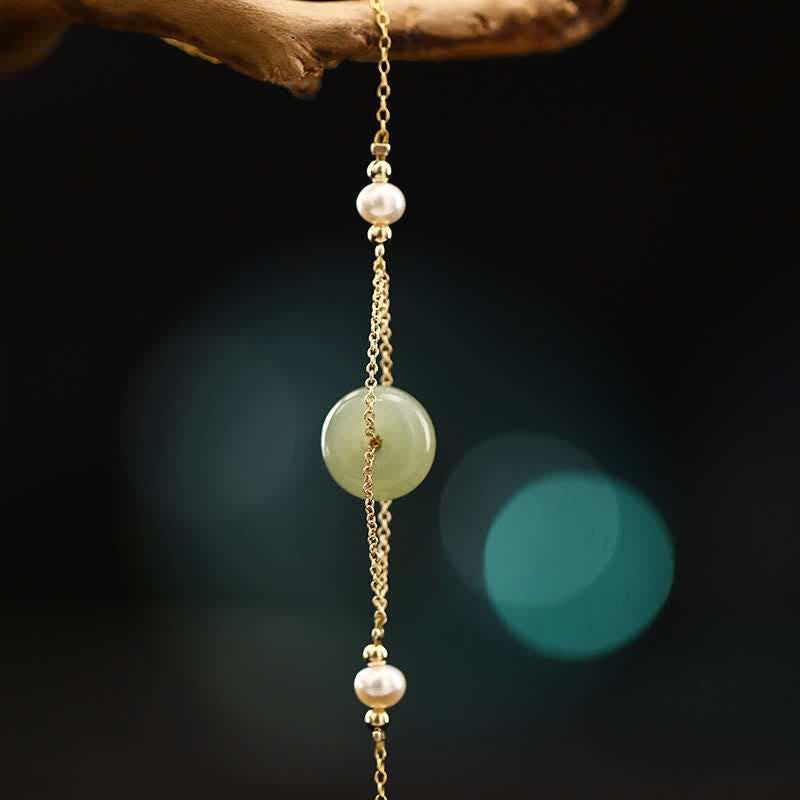 Buddha Stones Cheville Hetian Jade Peace Buckle Pearl Safety Chain - image 2