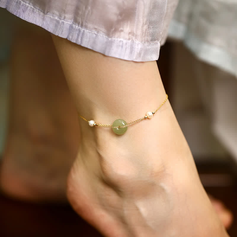 Buddha Stones Cheville Hetian Jade Peace Buckle Pearl Safety Chain - Boucle de la Paix (Paix ♥ Sécurité) - image 0