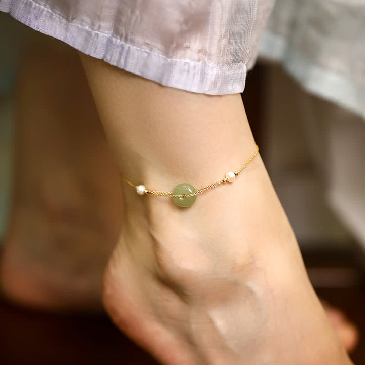 Buddha Stones Cheville Hetian Jade Peace Buckle Pearl Safety Chain - Boucle de la Paix (Paix ♥ Sécurité) - image 0