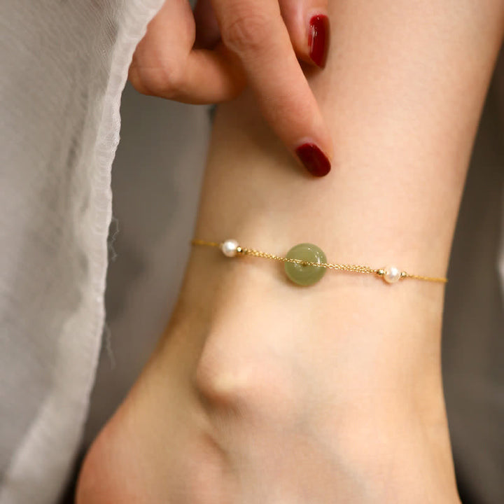 Buddha Stones Cheville Hetian Jade Peace Buckle Pearl Safety Chain - image 1