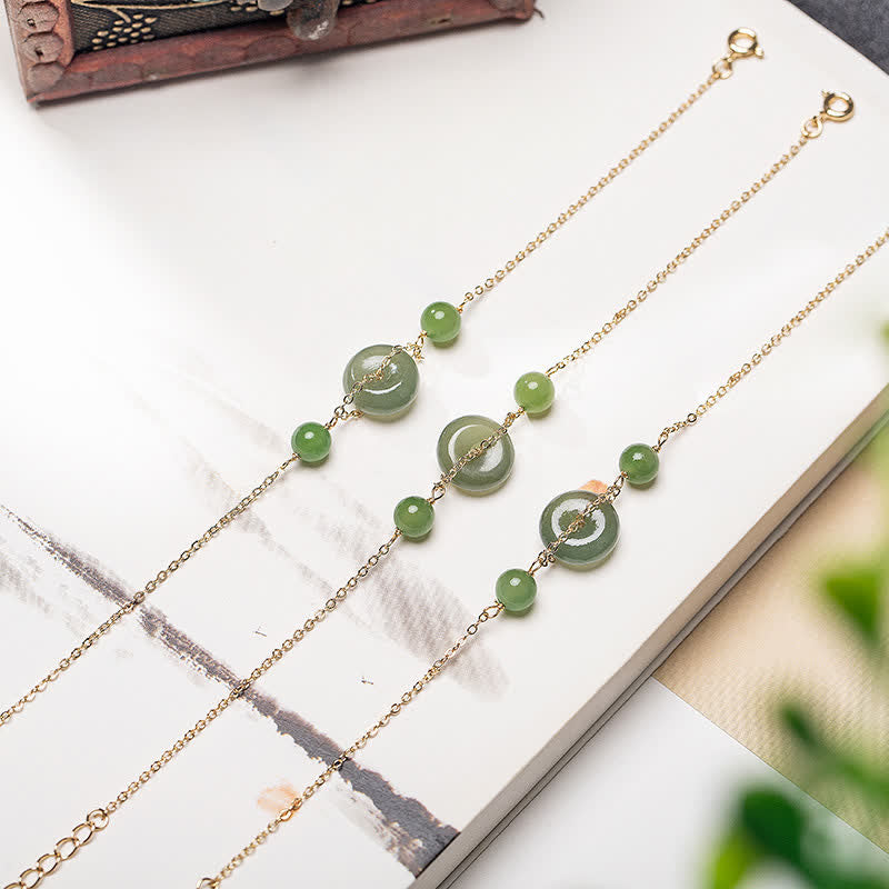 Buddha Stones Bracelet Hetian Jade Peace Buckle Harmony Minimaliste à Chaîne Ronde et Boucle Harmony - image 4