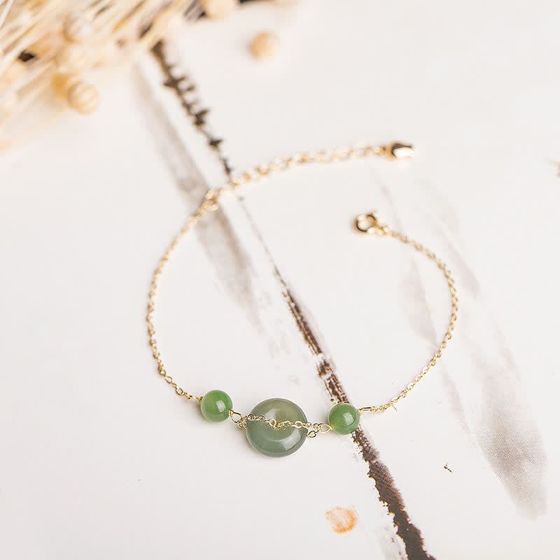 Buddha Stones Bracelet Hetian Jade Peace Buckle Harmony Minimaliste à Chaîne Ronde et Boucle Harmony - Jade de Hetian (Prospérité ♥ Chance) - image 0