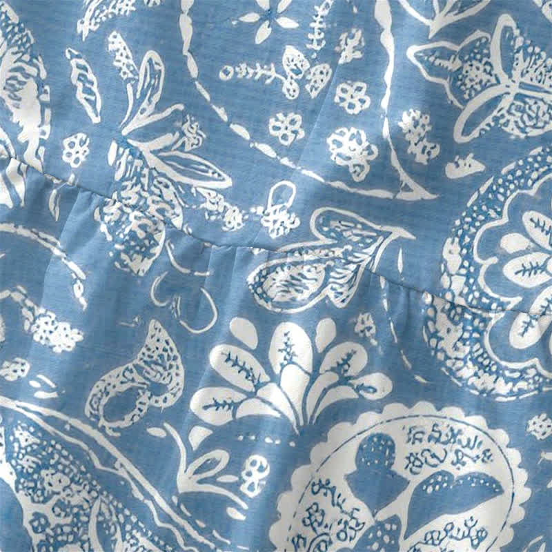 Buddha Stones Robe midi d'été décontractée blanche à motif floral médaillon, sans manches et avec poches, pour femme - image 5