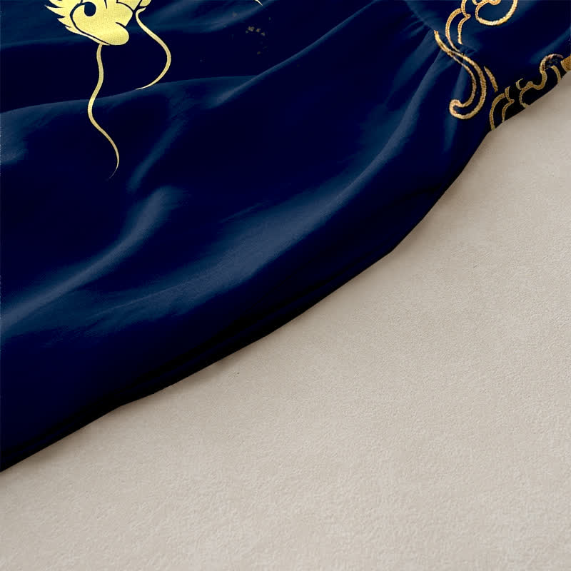 Buddha Stones Robe midi d'été décontractée pour femme, sans manches, à motif nuage de dragon doré et poches - image 2
