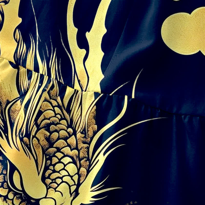 Buddha Stones Robe midi d'été décontractée pour femme, sans manches, à motif nuage de dragon doré et poches - image 1