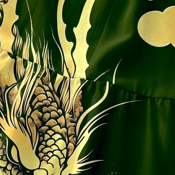 Buddha Stones Robe midi d'été décontractée pour femme, sans manches, à motif nuage de dragon doré et poches - image 9