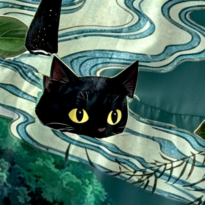 Buddha Stones Robe midi d'été décontractée pour femme, motif lotus et chat noir, sans manches et avec poches - image 1