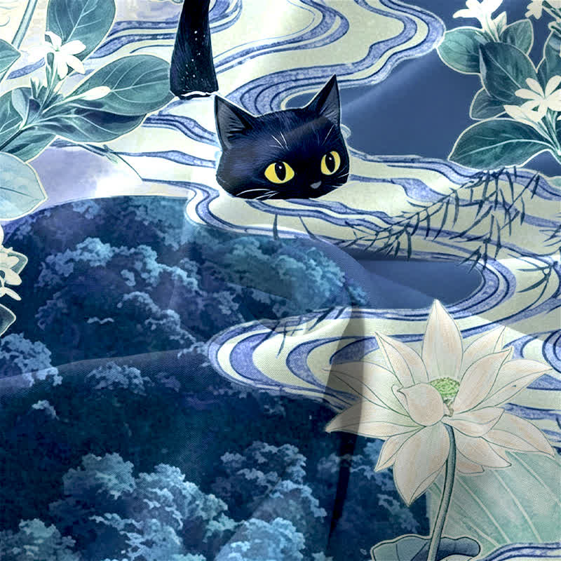 Buddha Stones Robe midi d'été décontractée pour femme, motif lotus et chat noir, sans manches et avec poches - image 11