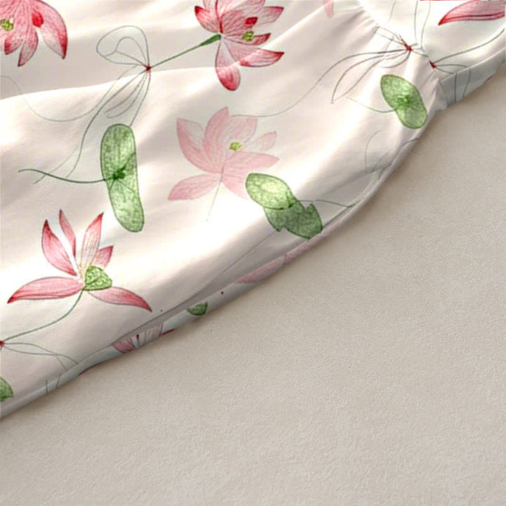 Buddha Stones Robe midi d'été décontractée pour femme, à motif feuilles de lotus, sans manches et avec poches - image 2