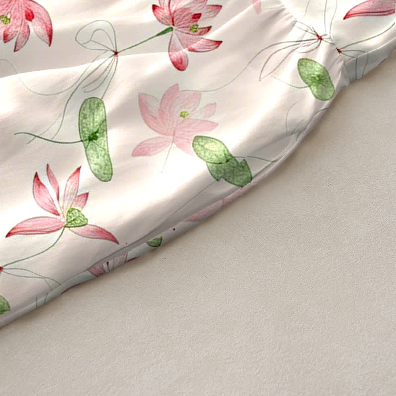 Buddha Stones Robe midi d'été décontractée pour femme, à motif feuilles de lotus, sans manches et avec poches - image 2