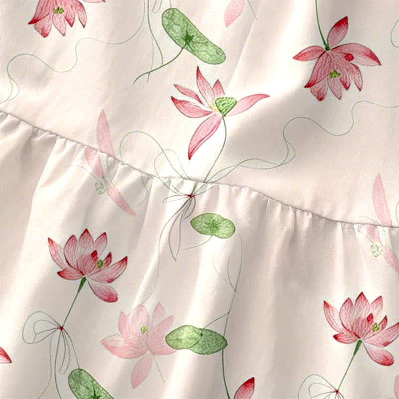 Buddha Stones Robe midi d'été décontractée pour femme, à motif feuilles de lotus, sans manches et avec poches - image 1