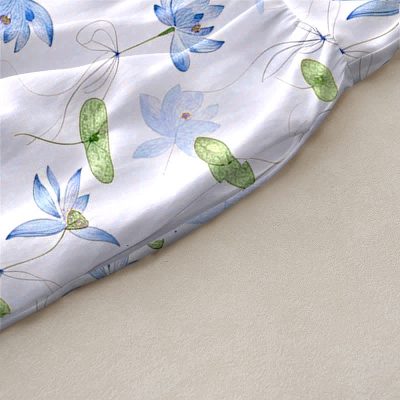 Buddha Stones Robe midi d'été décontractée pour femme, à motif feuilles de lotus, sans manches et avec poches - image 6