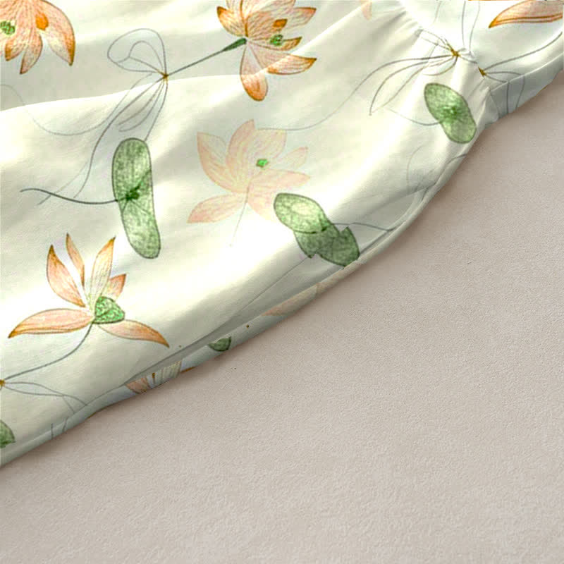 Buddha Stones Robe midi d'été décontractée pour femme, à motif feuilles de lotus, sans manches et avec poches - image 10