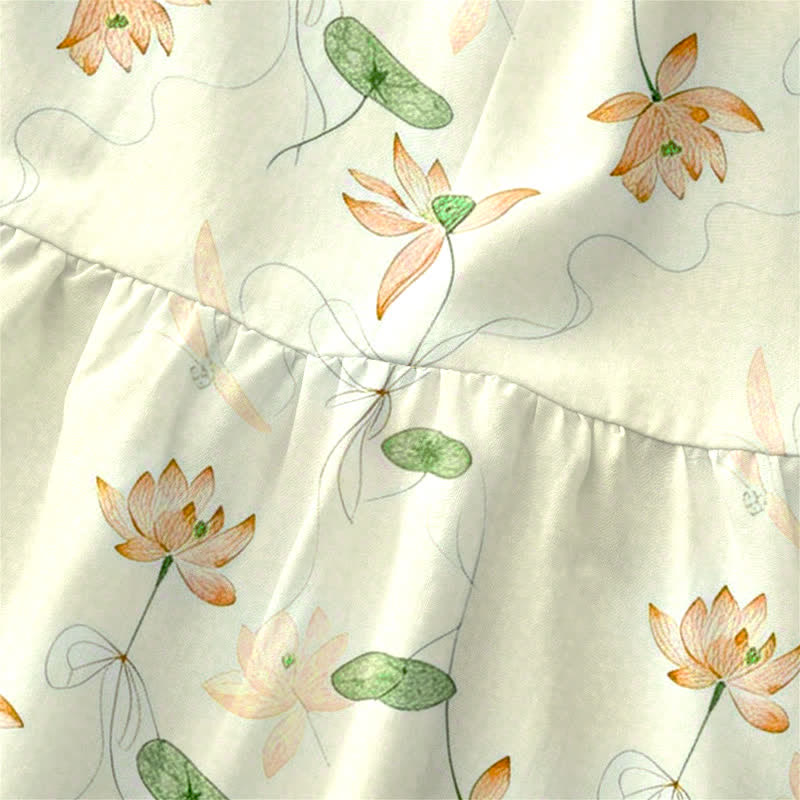 Buddha Stones Robe midi d'été décontractée pour femme, à motif feuilles de lotus, sans manches et avec poches - image 9