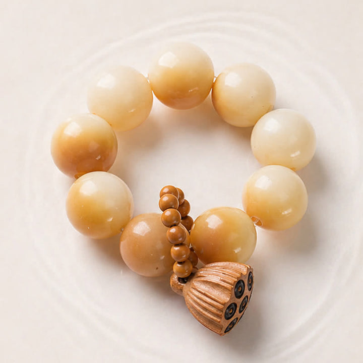 Buddha Stones Perles de méditation tactiles polies à la main, ornées de graines de Bodhi blanches et de capsules de lotus, pour un ancrage optimal. - image 3