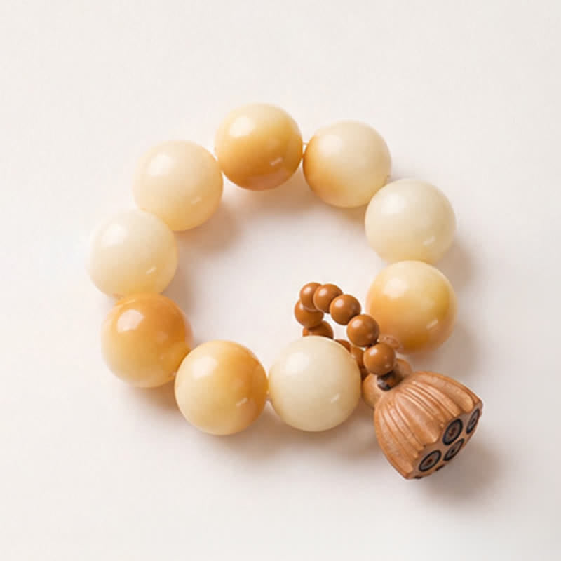 Buddha Stones Perles de méditation tactiles polies à la main, ornées de graines de Bodhi blanches et de capsules de lotus, pour un ancrage optimal. - image 4