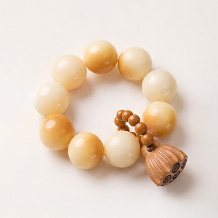 Buddha Stones Perles de méditation tactiles polies à la main, ornées de graines de Bodhi blanches et de capsules de lotus, pour un ancrage optimal. - image 4