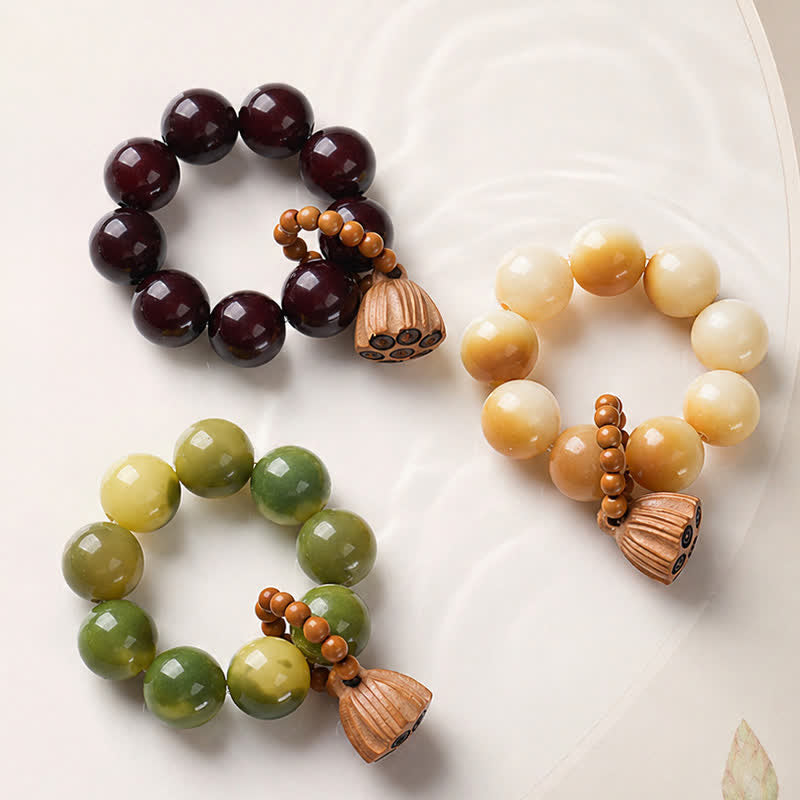 Buddha Stones Perles de méditation tactiles polies à la main, ornées de graines de Bodhi blanches et de capsules de lotus, pour un ancrage optimal. - image 0