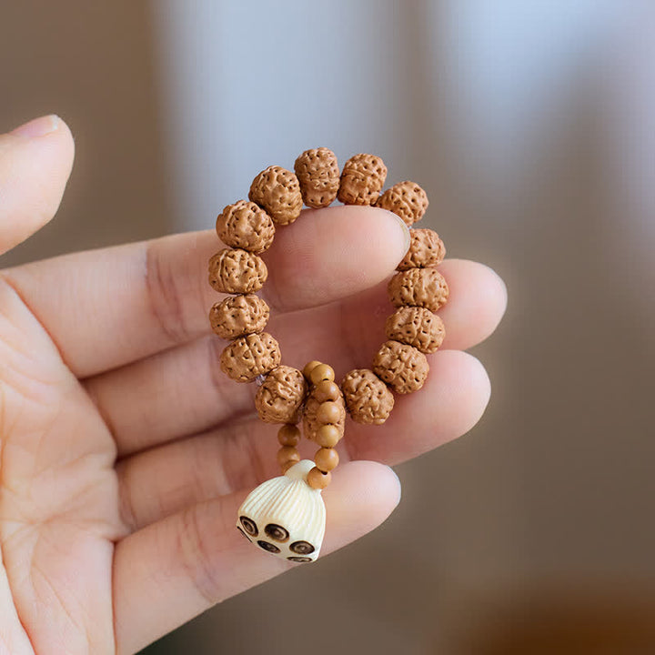 Buddha Stones Pendentif en forme de capsule de lotus polie à la main avec graine de Vajra - Perles de méditation tactiles - image 1