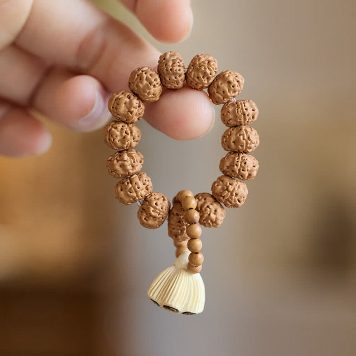 Buddha Stones Pendentif en forme de capsule de lotus polie à la main avec graine de Vajra - Perles de méditation tactiles - image 3
