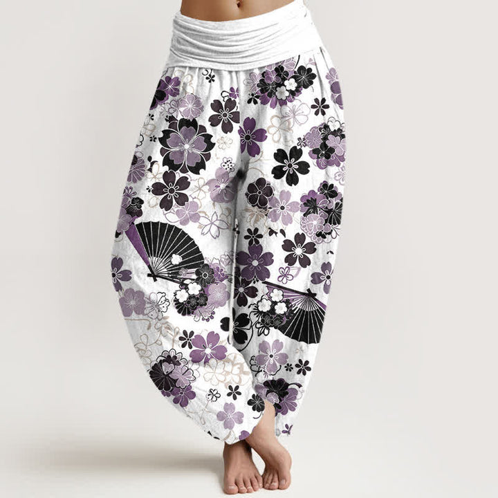 Buddha Stones Pantalon harem à taille élastique pour femme, en coton à motif floral de fleurs de cerisier. - Chardon - US16，UK/AU20，EU48 (3XL) - image 0