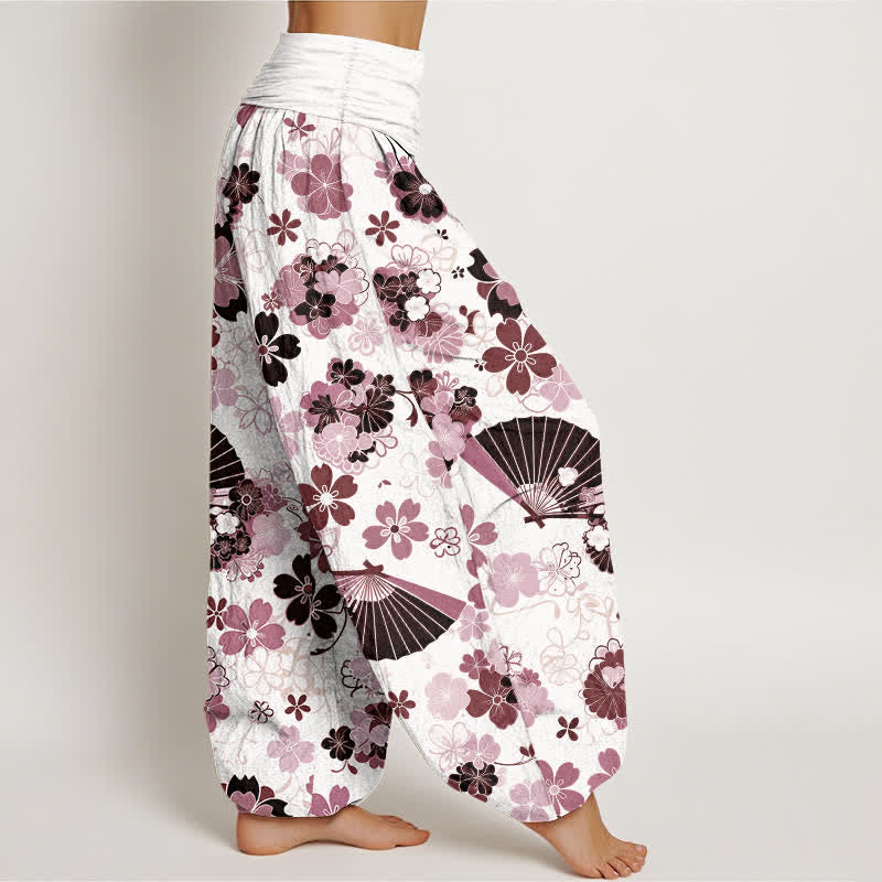 Buddha Stones Pantalon harem à taille élastique pour femme, en coton à motif floral de fleurs de cerisier. - image 7
