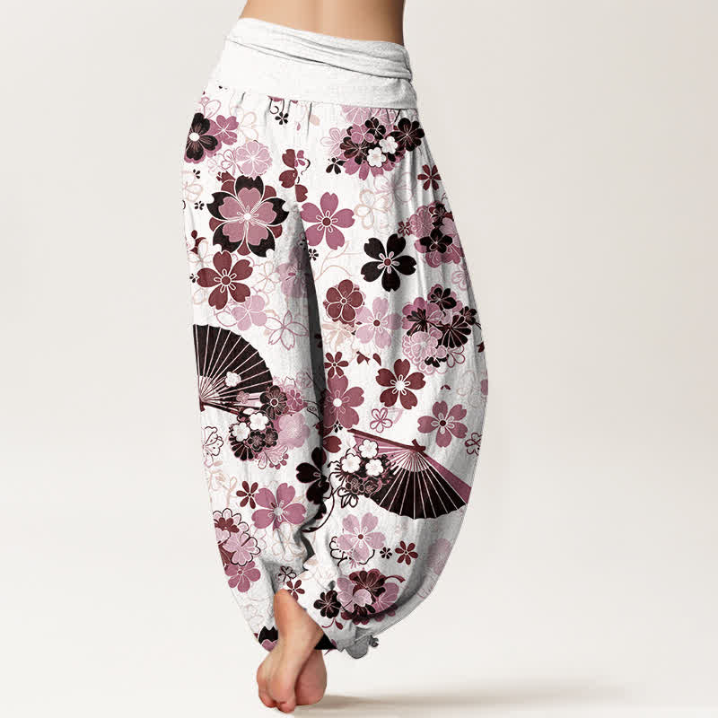 Buddha Stones Pantalon harem à taille élastique pour femme, en coton à motif floral de fleurs de cerisier. - image 6