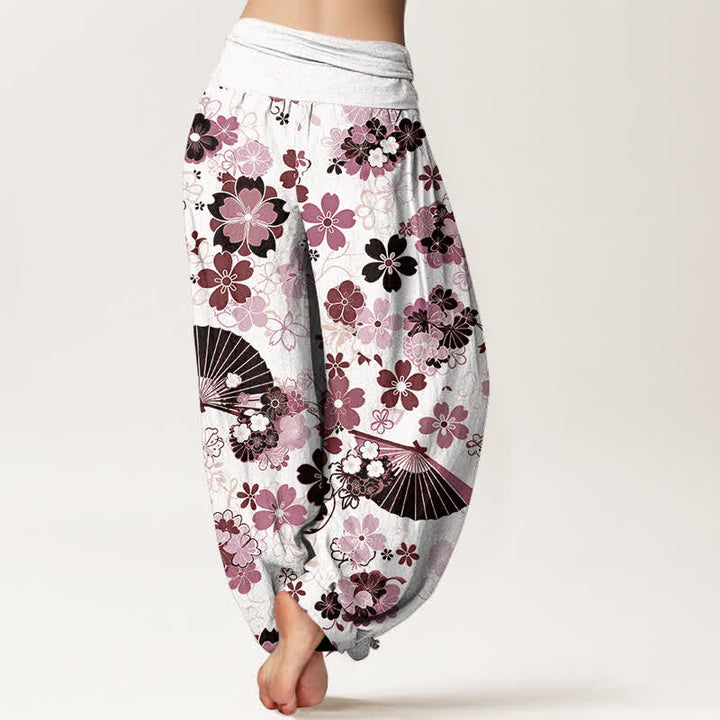 Buddha Stones Pantalon harem à taille élastique pour femme, en coton à motif floral de fleurs de cerisier. - image 6