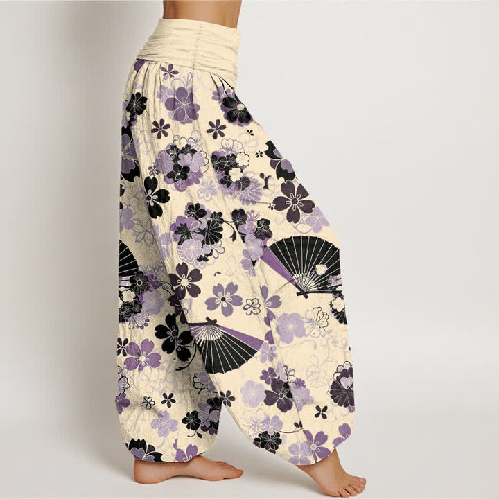 Buddha Stones Pantalon harem à taille élastique pour femme, en coton à motif floral de fleurs de cerisier. - image 10